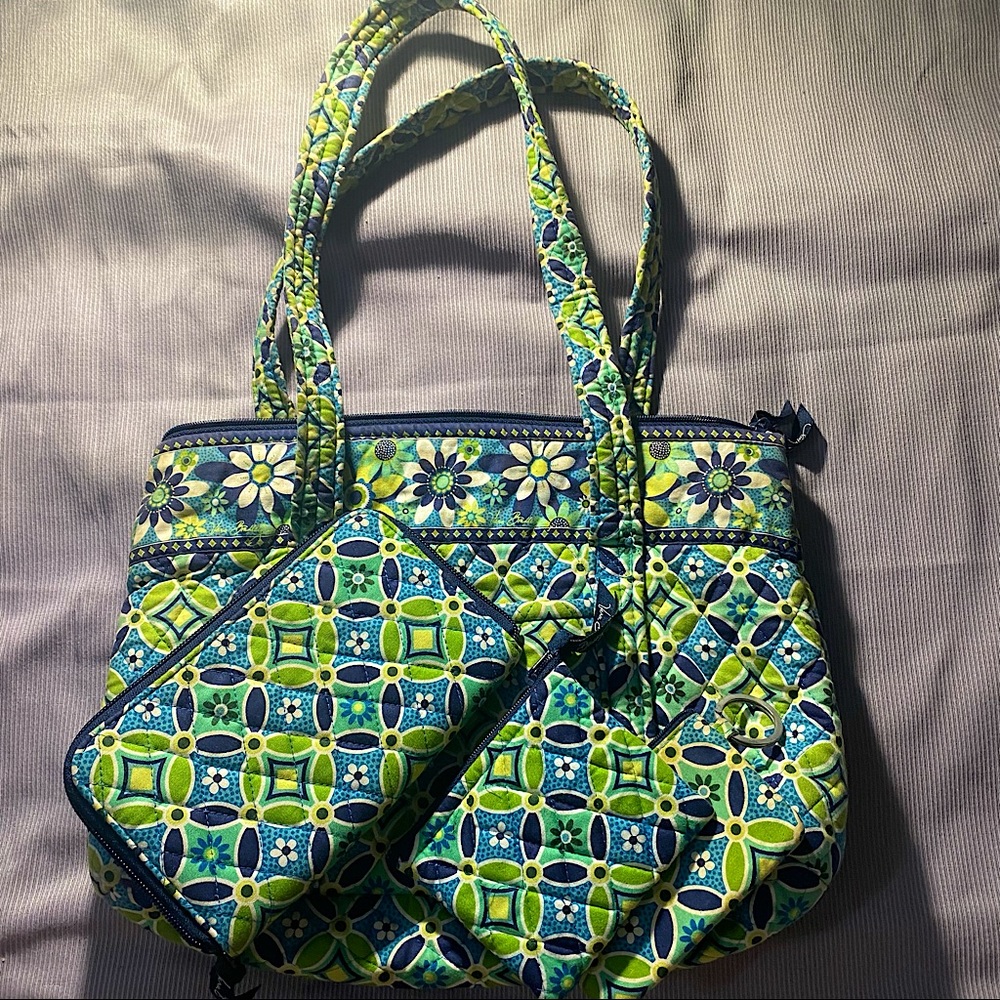 Blue & Green Vera Bradley Shoulder Bag, Wallet, Key Chain Wallet, & Coin Purse